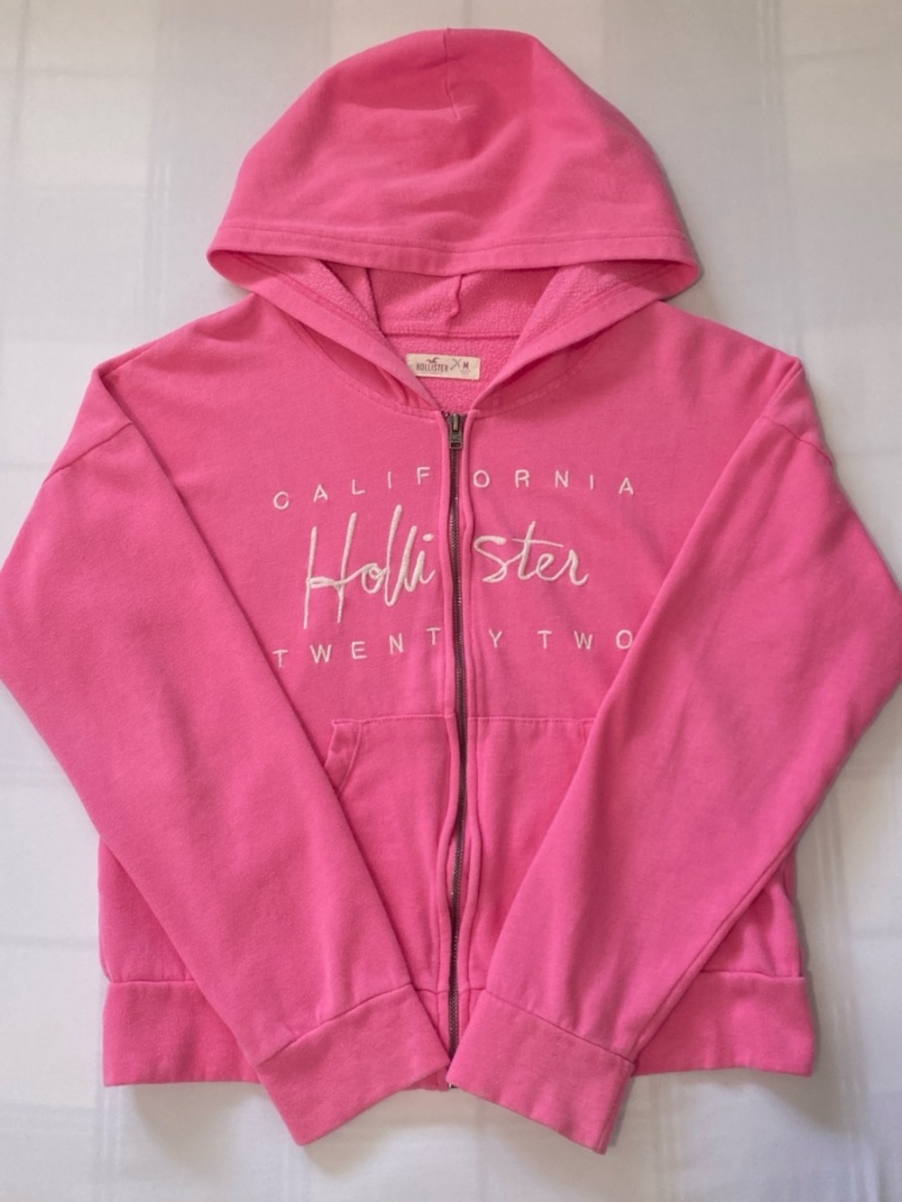 Vintage Y2K Bubblegum Pink Hollister Zip Up Sweater With Embroidered Logo